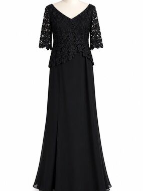 Daymor Couture Size 16 Black Floral Lace 3/4 Sleeve Formal Evening Gown Maxi